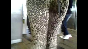 candid ass leopard stretched pants